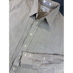 Burberrys Button Down Shirt Mens 16.5-34 Tan Blue Check Vintage Made in USA